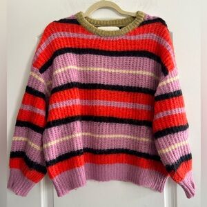 Pink Martini Striped Crewneck Sweater in Pink, Red & Black